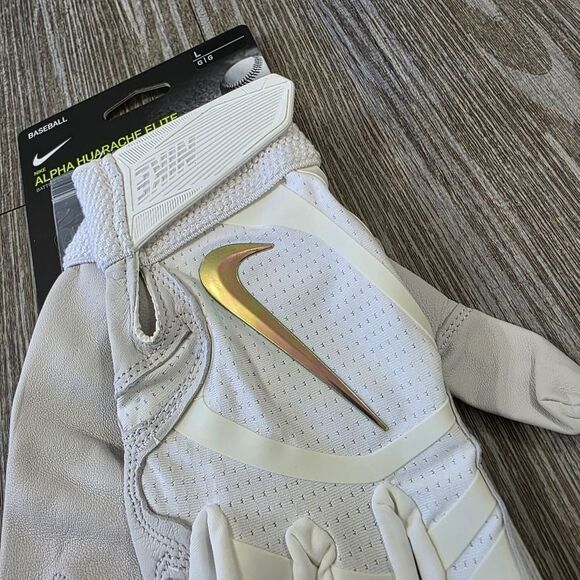 Nike Alpha Huarache Elite Baseball Batting Gloves White Gold Men's Large Leather - Picture 3 of 7